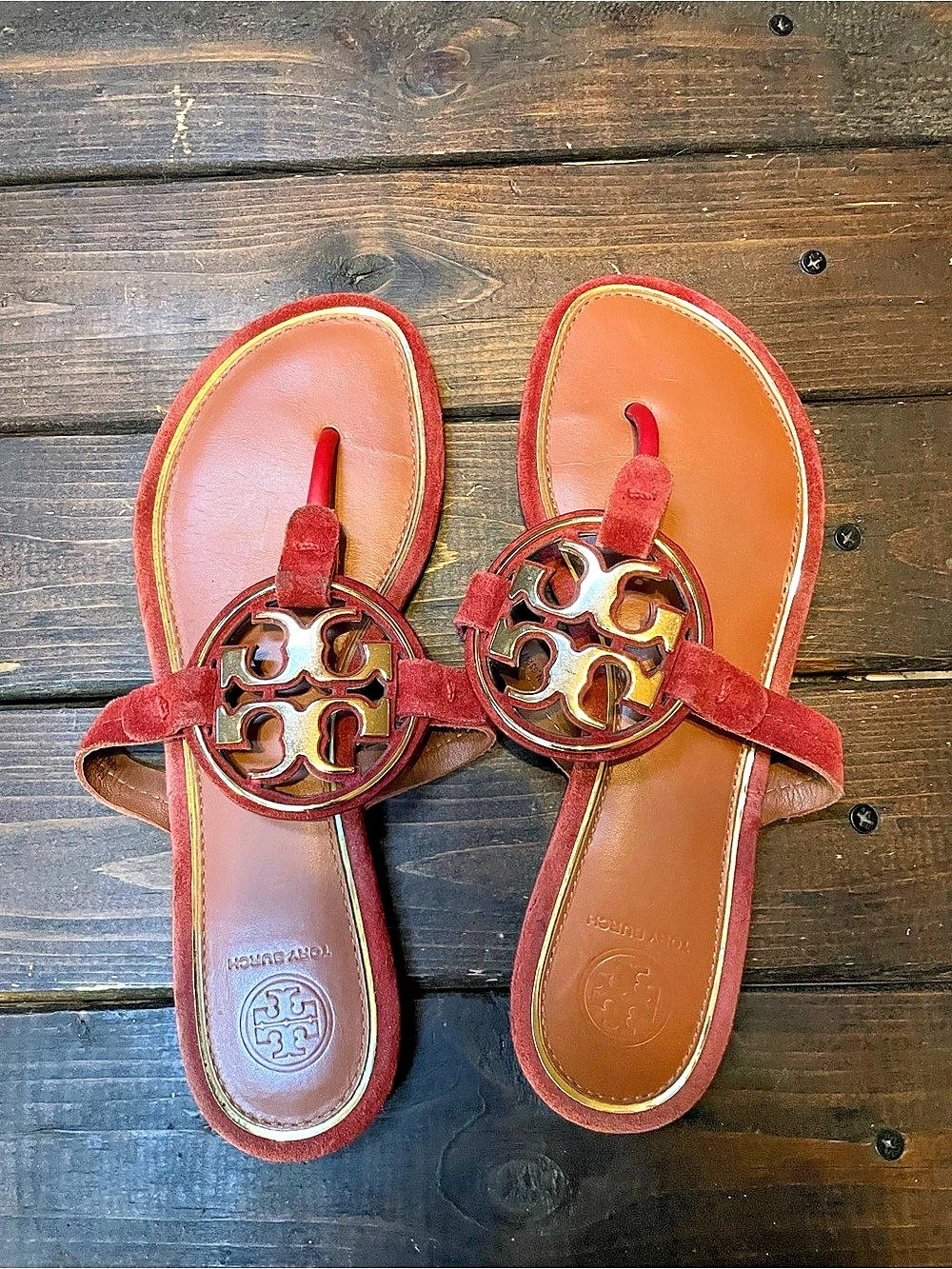Tory Burch Miller Sandals in Red & Brown US 7.5